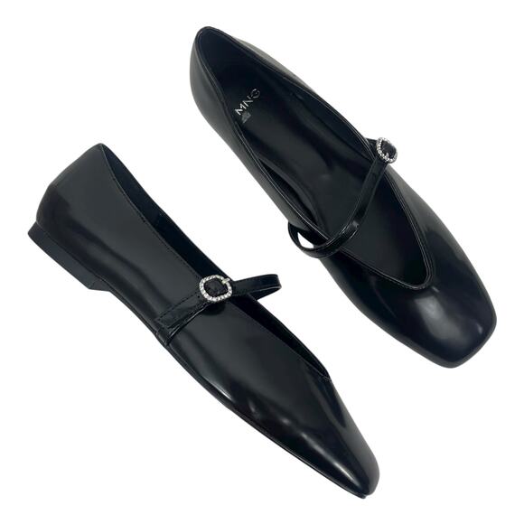 Mango Jewel Strap Glossy Mary Jane Ballet Flats Black Women Size 39/ 8.5 - Picture 4 of 13